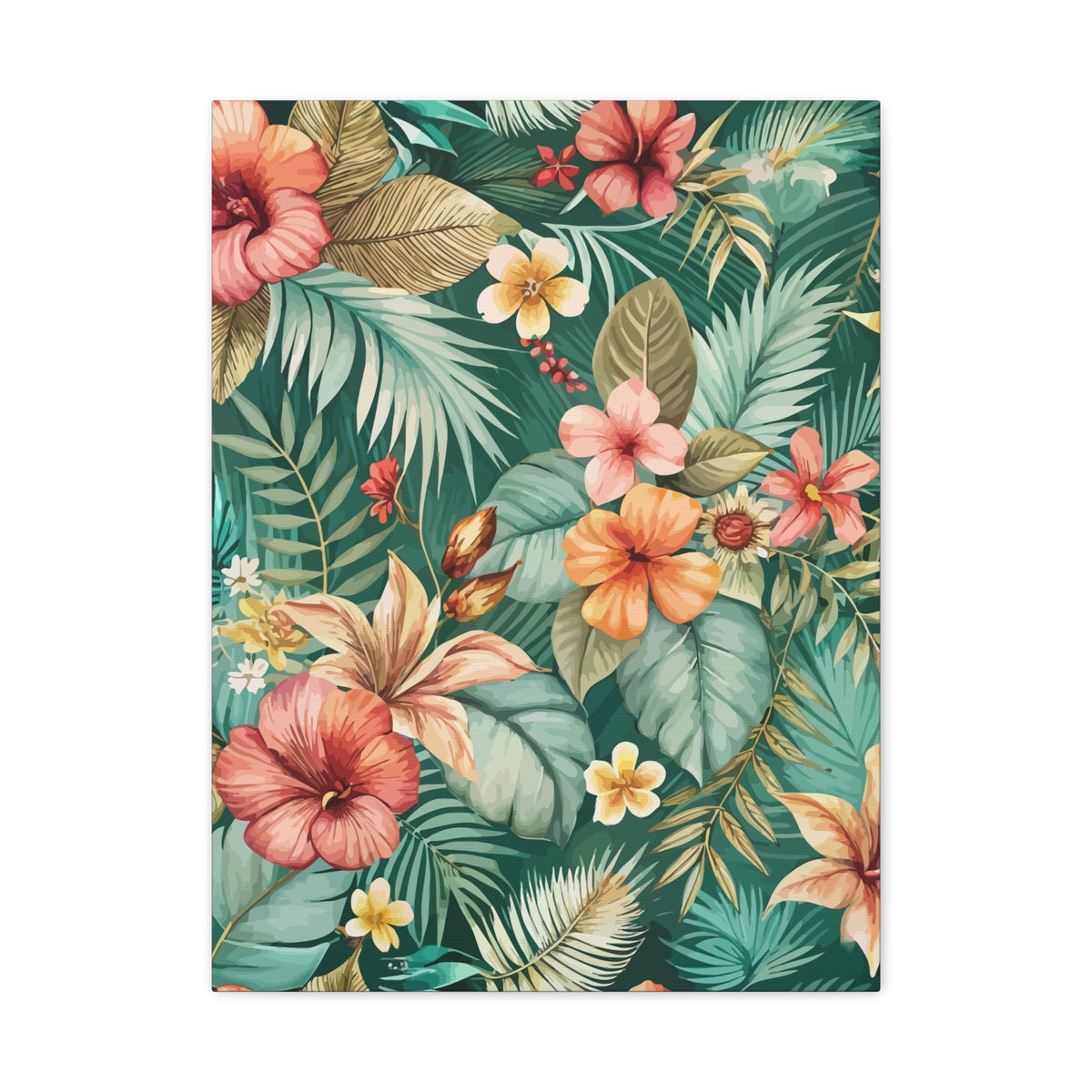 Folk Floral Pattern, Balinese Inspired 05 - 18 in x 24 in Matte Canvas, Stretched, 1.25 in
