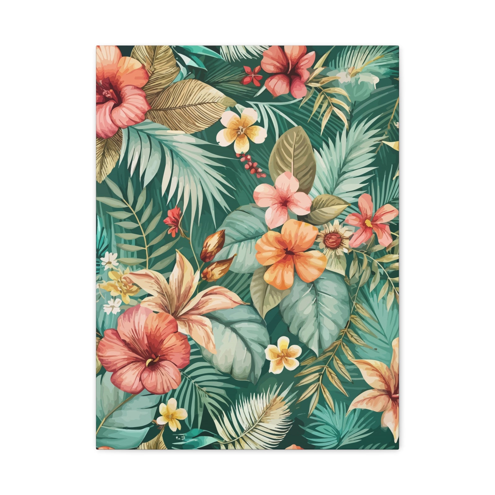 Folk Floral Pattern, Balinese Inspired 05 - 18 in x 24 in Matte Canvas, Stretched, 1.25 in