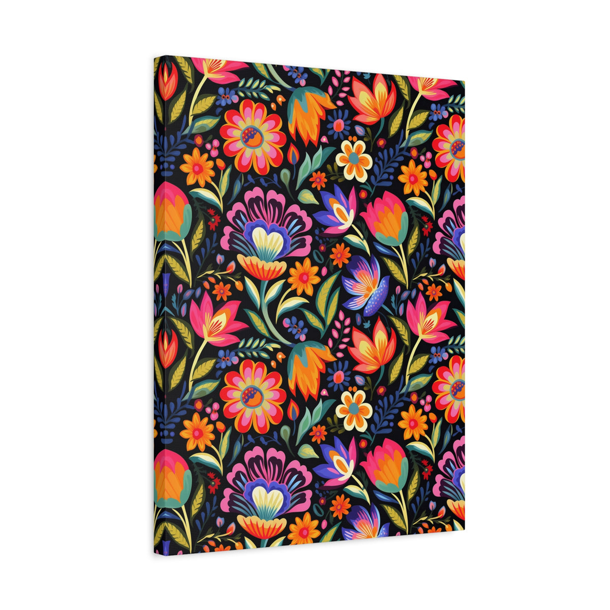 Mexican Floral Fiesta Pattern 052 - 18 in x 24 in Matte Canvas, Stretched, 1.25 in