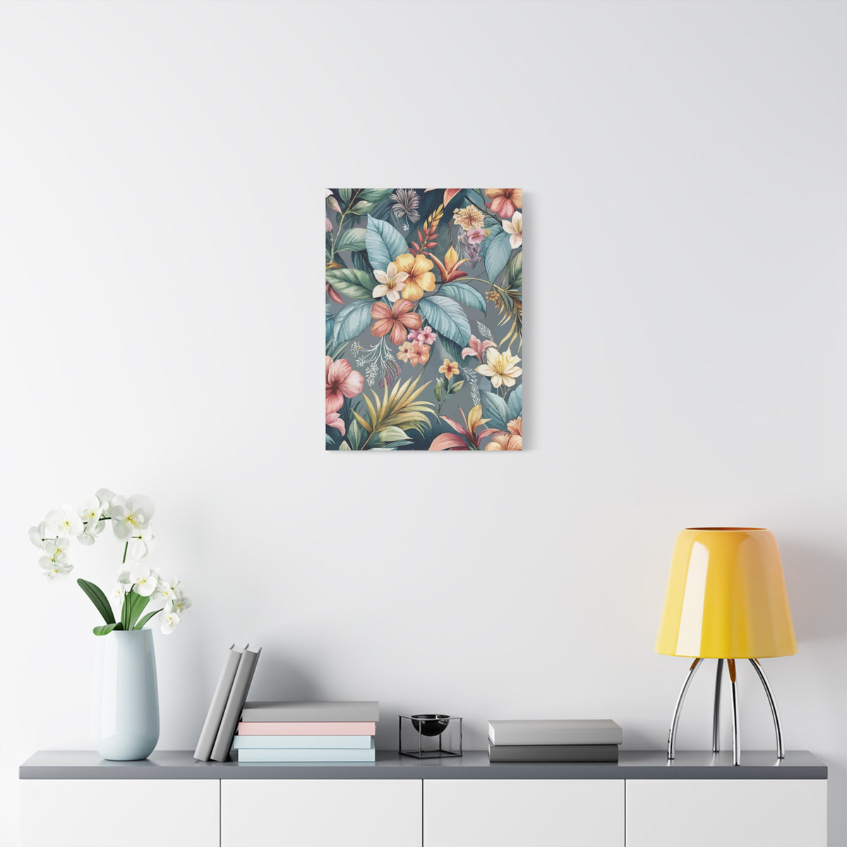 Folk Floral Pattern, Balinese Inspired 08 - 18 in x 24 in Matte Canvas, Stretched, 1.25 in