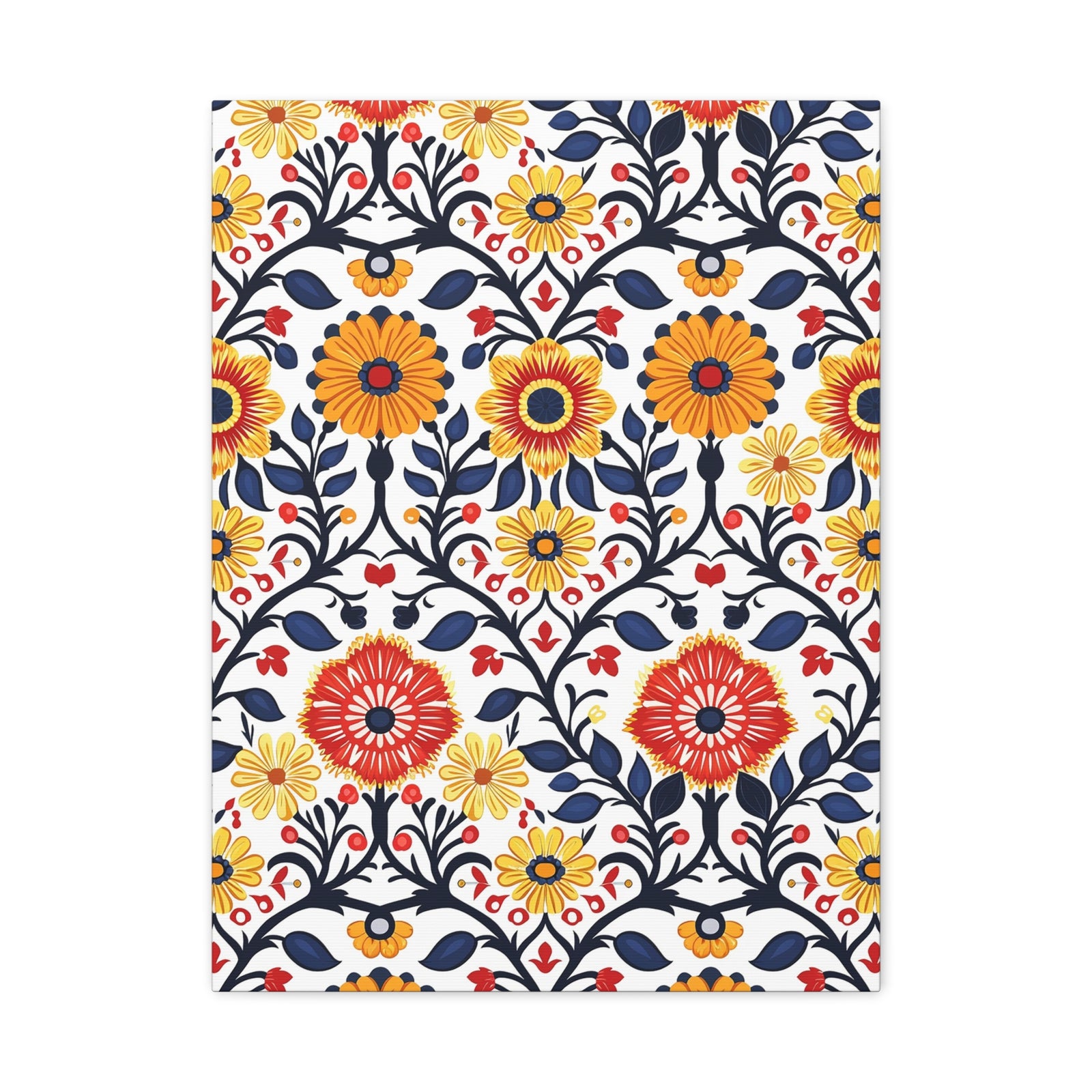 Mexican Floral Fiesta Pattern 043 - 18 in x 24 in Matte Canvas, Stretched, 1.25 in