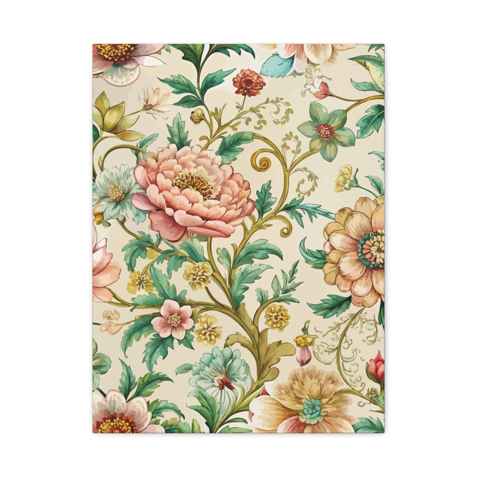 Folk Floral Pattern, Chinese Inspired 01 - 18 in x 24 in Matte Canvas, Stretched, 1.25 in