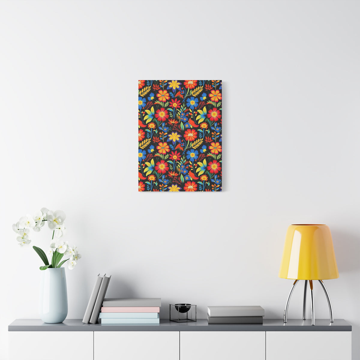 Mexican Floral Fiesta Pattern 035 - 18 in x 24 in Matte Canvas, Stretched, 1.25 in