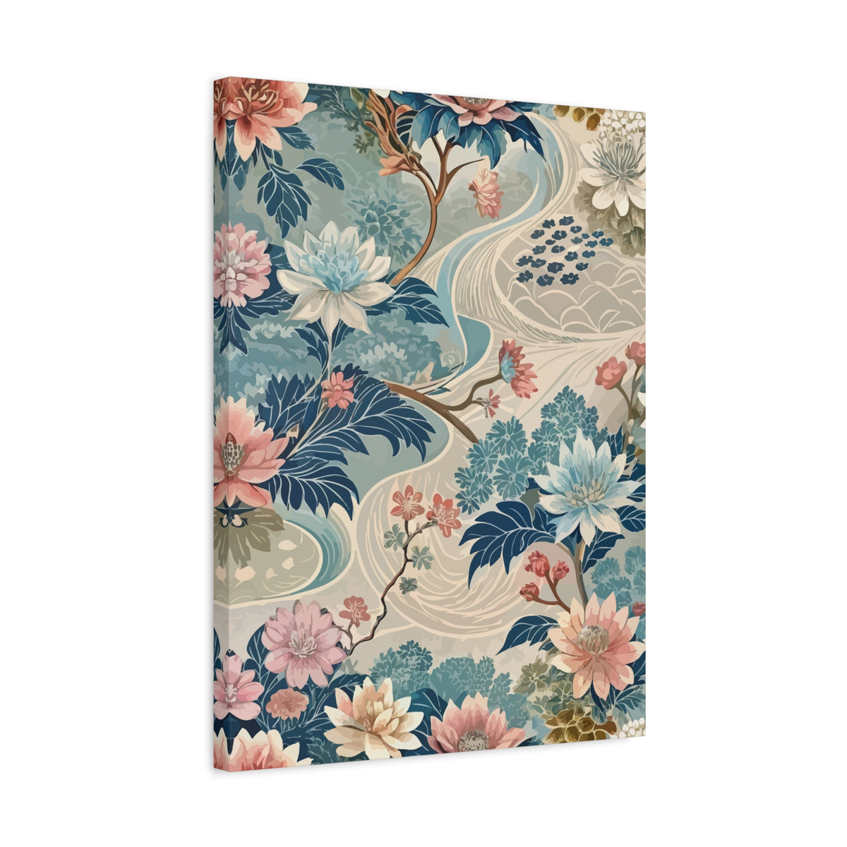 Folk Floral Pattern, Japanese Inspired 05 - 18 in x 24 in Matte Canvas, Stretched, 1.25 in