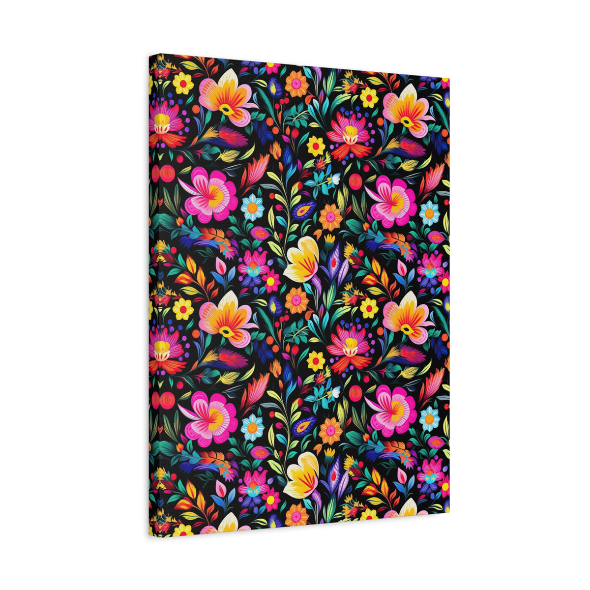Mexican Floral Fiesta Pattern 031 - 18 in x 24 in Matte Canvas, Stretched, 1.25 in