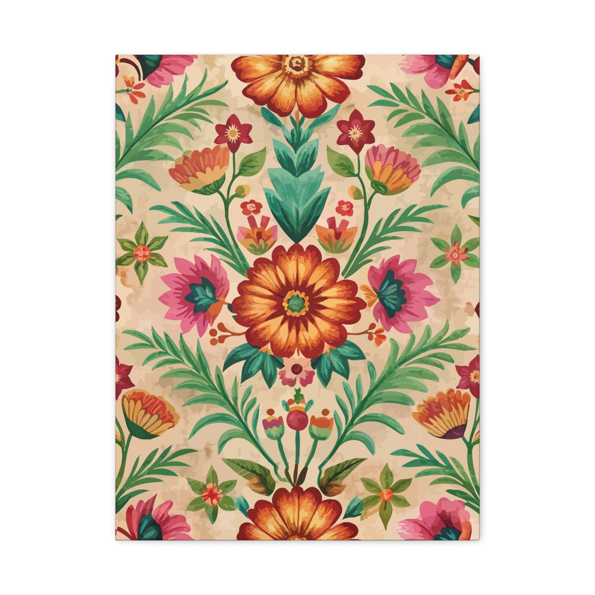 Folk Floral Pattern, Peruvian Inspired 01 - 18 in x 24 in Matte Canvas, Stretched, 1.25 in