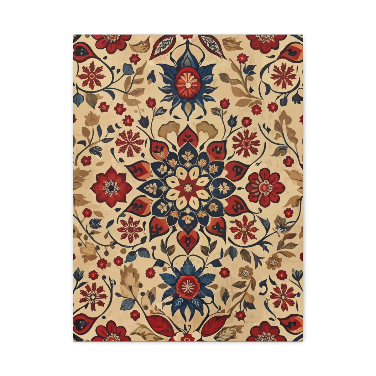 Folk Floral Pattern, Moroccan Inspired 09 - 18 in x 24 in Matte Canvas, Stretched, 1.25 in