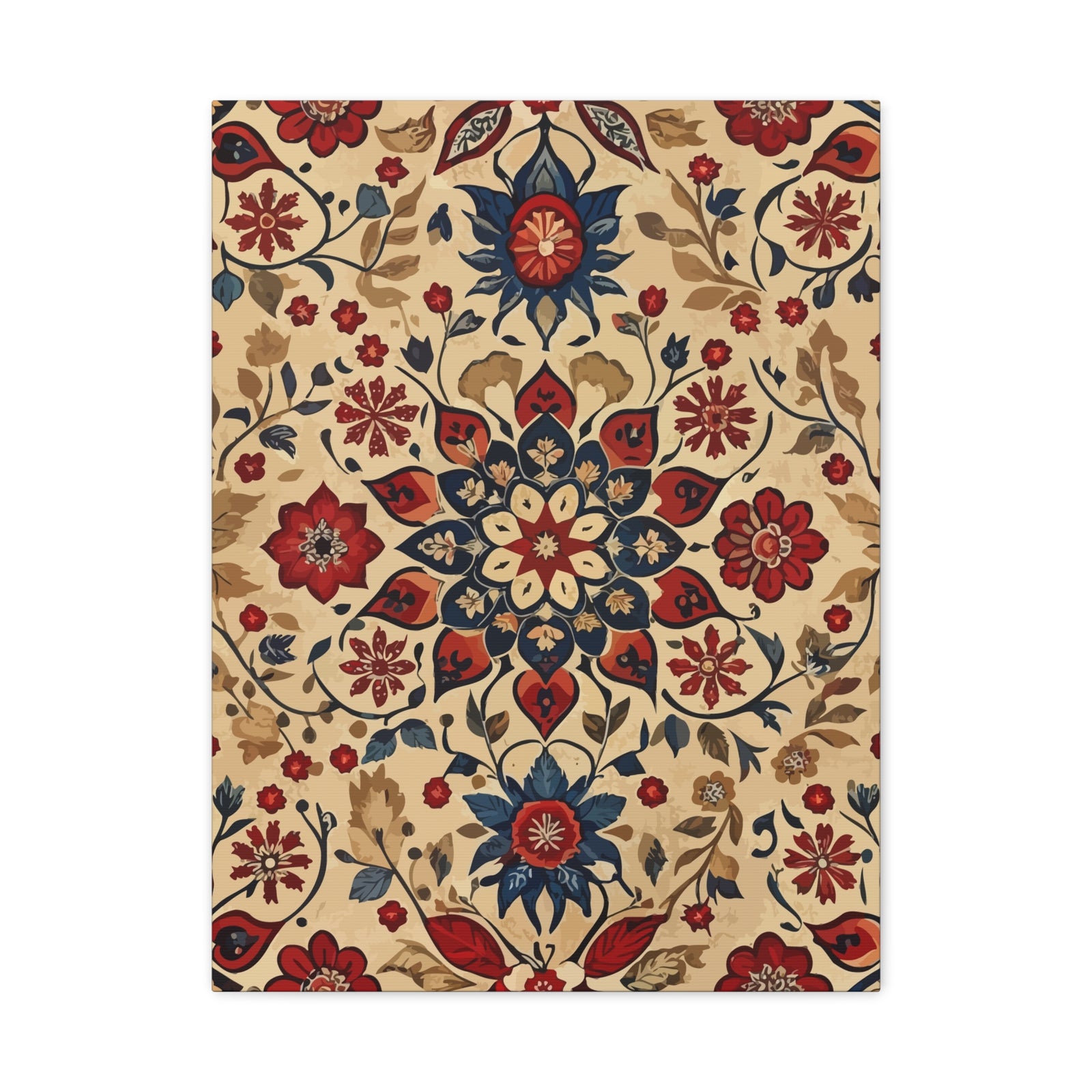 Folk Floral Pattern, Moroccan Inspired 09 - 18 in x 24 in Matte Canvas, Stretched, 1.25 in