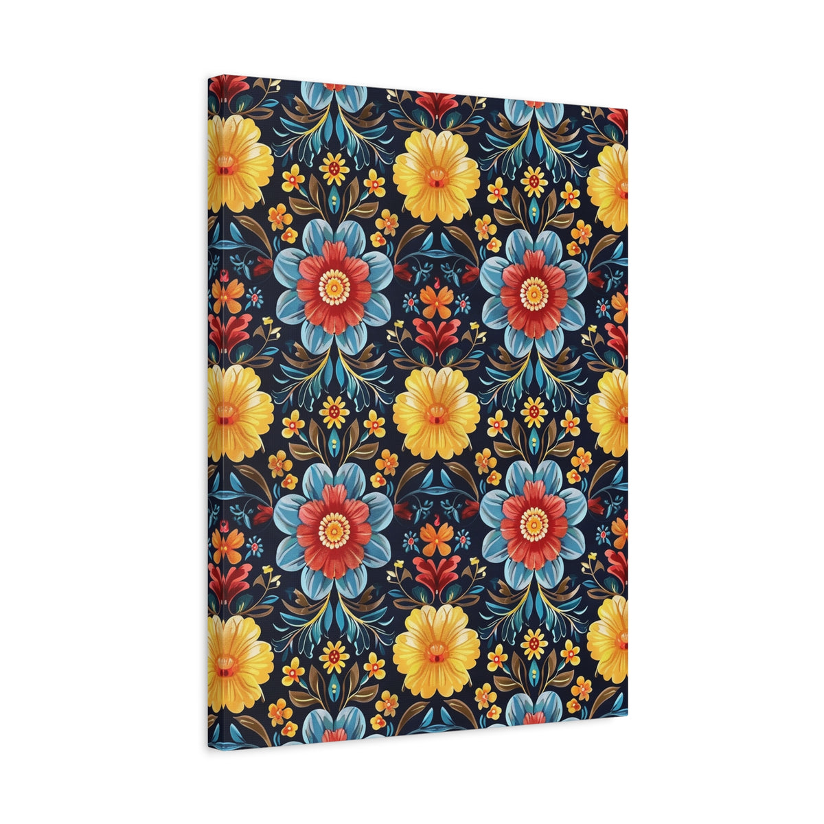 Mexican Floral Fiesta Pattern 046 - 18 in x 24 in Matte Canvas, Stretched, 1.25 in