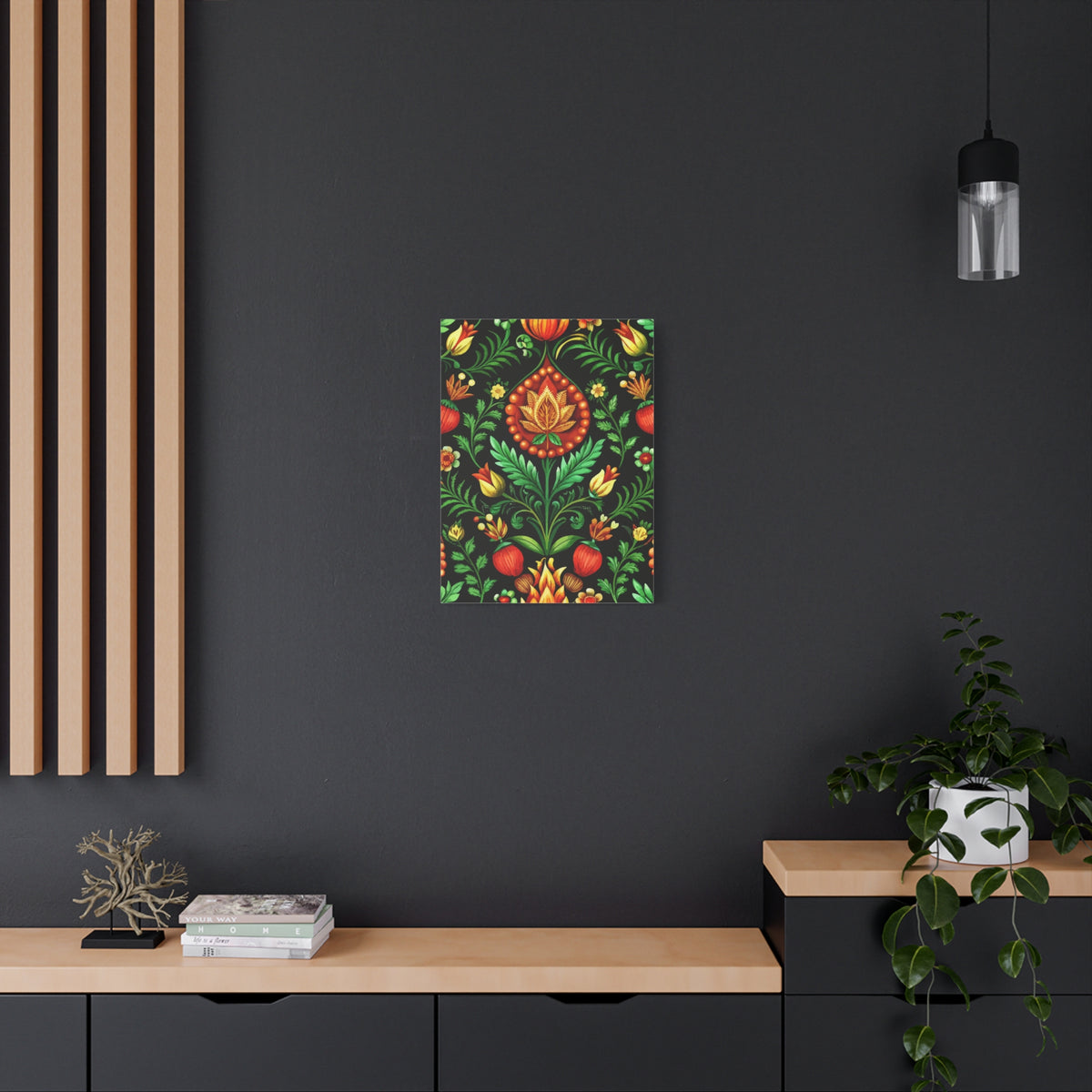 Folk Floral Pattern, Hungarian Inspired 01 - 18 in x 24 in Matte Canvas, Stretched, 1.25 in