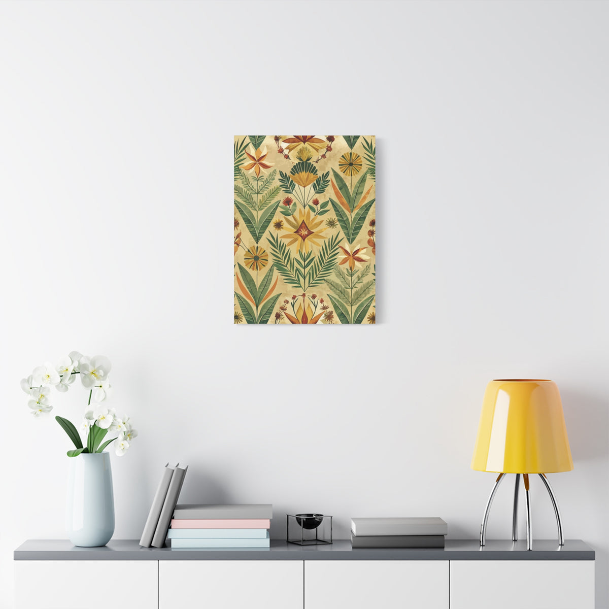 Folk Floral Pattern, Kenyan Inspired 02 - 18 in x 24 in Matte Canvas, Stretched, 1.25 in