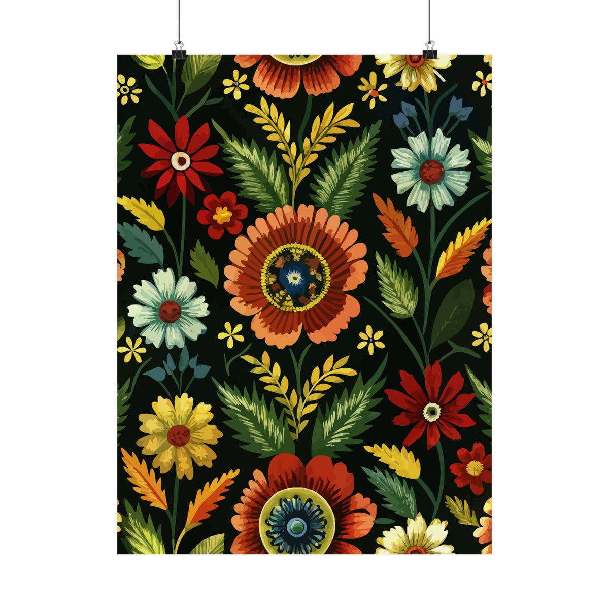 Folk Floral Pattern, Serbian Inspired 02 - 18 in x 24 in Matte Poster