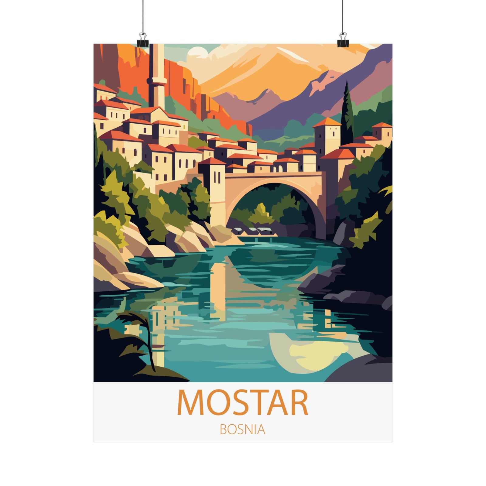Famous Travel Destinations - Mostar, Bosnia - 18 in x 24 in Matte Poster
