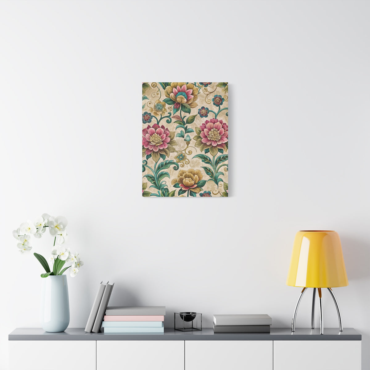 Folk Floral Pattern, Bhutanese Inspired 01 - 18 in x 24 in Matte Canvas, Stretched, 1.25 in