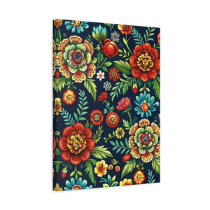 Folk Floral Pattern, Romanian Inspired 02 - 18 in x 24 in Matte Canvas, Stretched, 1.25 in