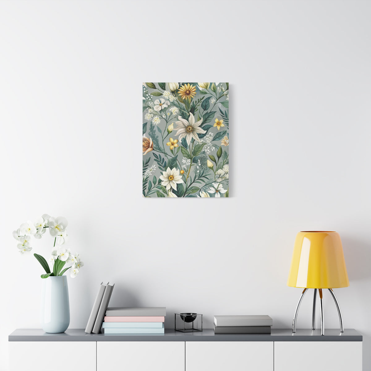 Folk Floral Pattern, Alpine Inspired 03 - 18 in x 24 in Matte Canvas, Stretched, 1.25 in