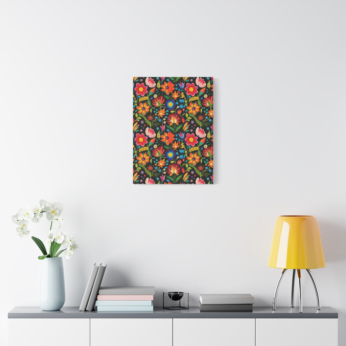 Mexican Floral Fiesta Pattern 039 - 18 in x 24 in Matte Canvas, Stretched, 1.25 in