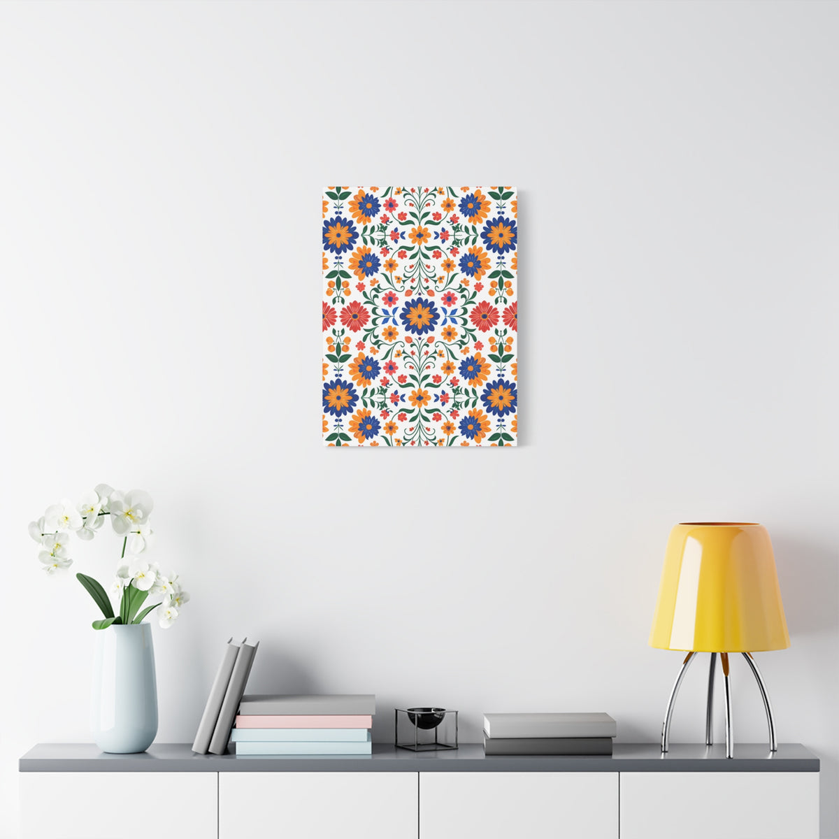 Mexican Floral Fiesta Pattern 016 - 18 in x 24 in Matte Canvas, Stretched, 1.25 in
