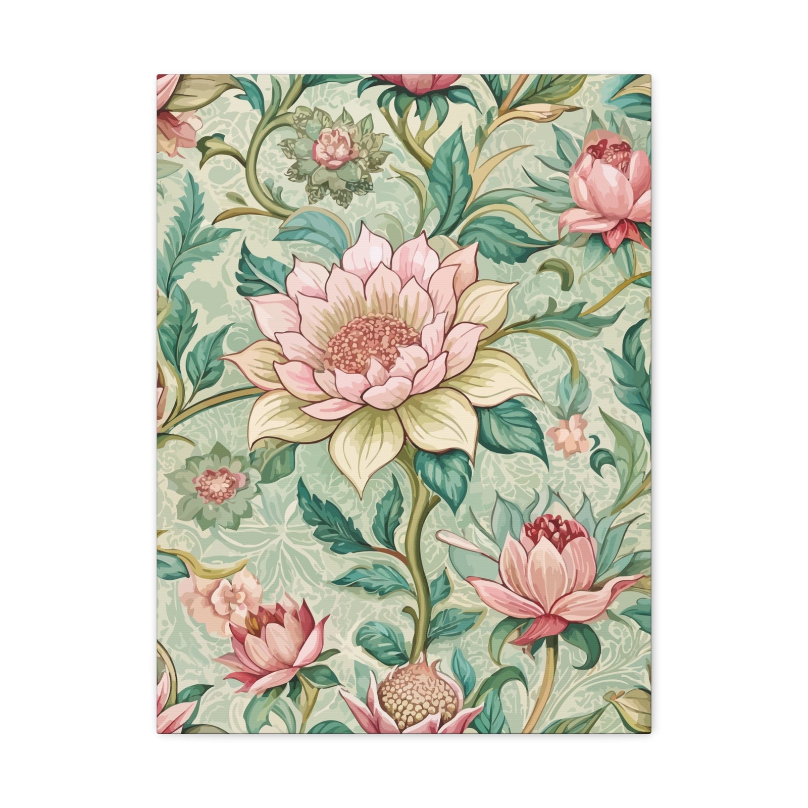 Folk Floral Pattern, Burmese Inspired 02 - 18 in x 24 in Matte Canvas, Stretched, 1.25 in