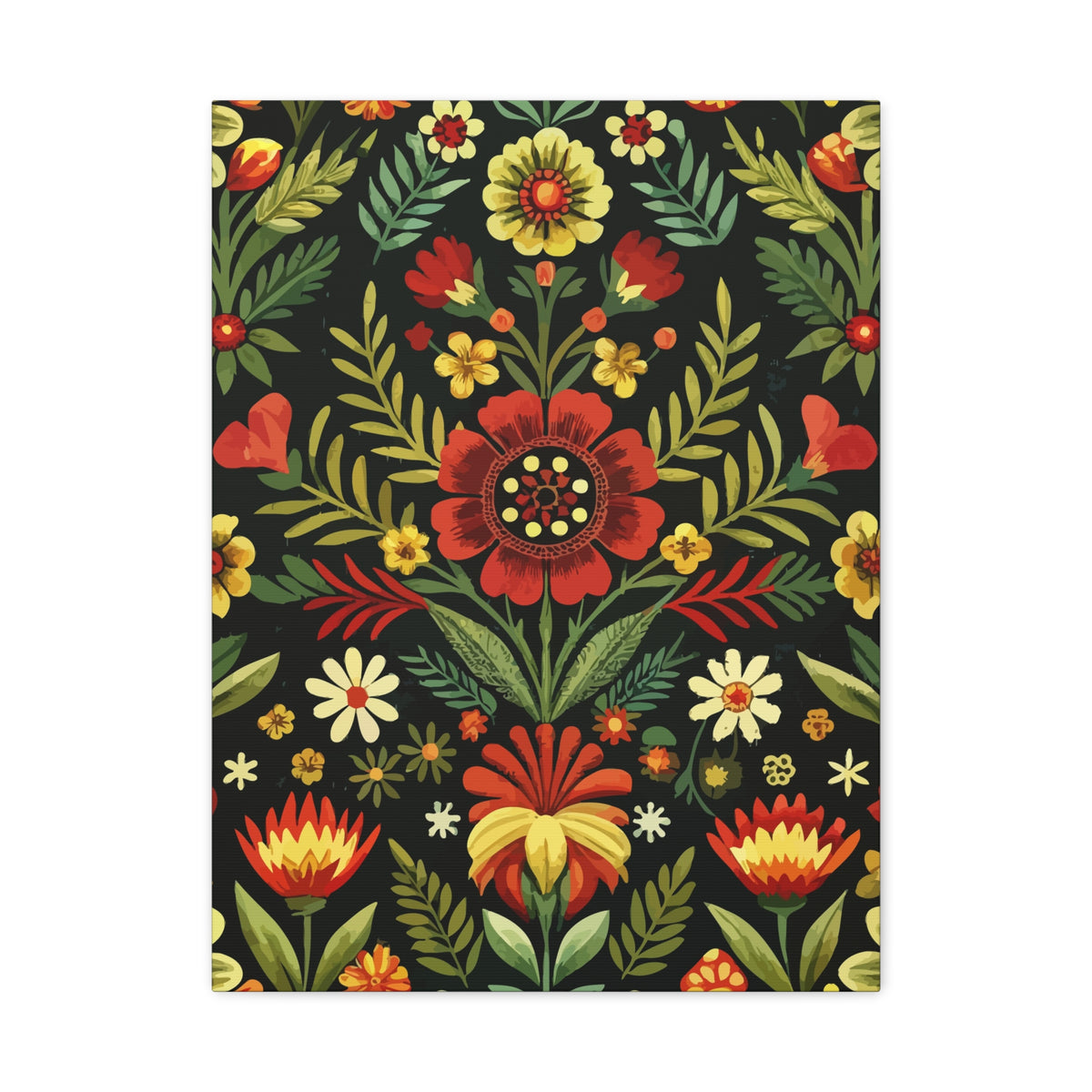 Folk Floral Pattern, Serbian Inspired 01 - 18 in x 24 in Matte Canvas, Stretched, 1.25 in