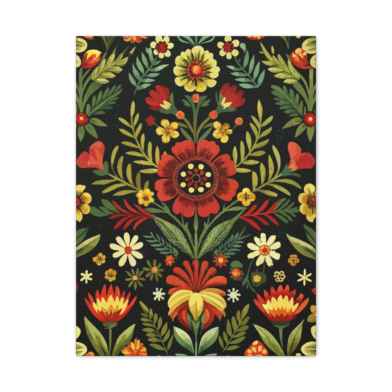 Folk Floral Pattern, Serbian Inspired 01 - 18 in x 24 in Matte Canvas, Stretched, 1.25 in