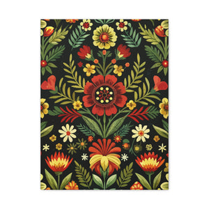 Folk Floral Pattern, Serbian Inspired 01 - 18 in x 24 in Matte Canvas, Stretched, 1.25 in