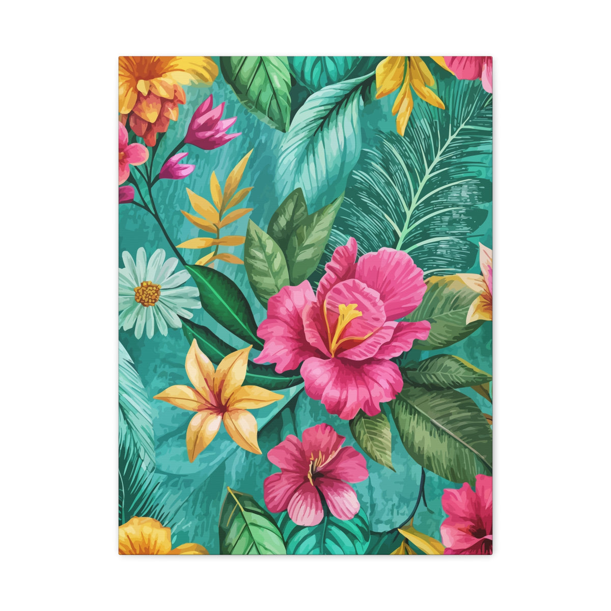 Folk Floral Pattern, South American Inspired 02 - 18 in x 24 in Matte Canvas, Stretched, 1.25 in