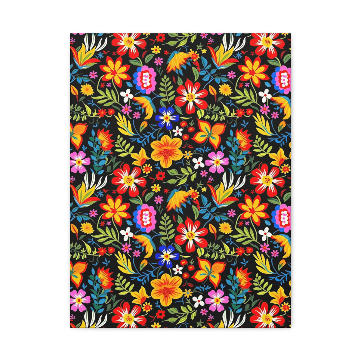 Mexican Floral Fiesta Pattern 037 - 18 in x 24 in Matte Canvas, Stretched, 1.25 in