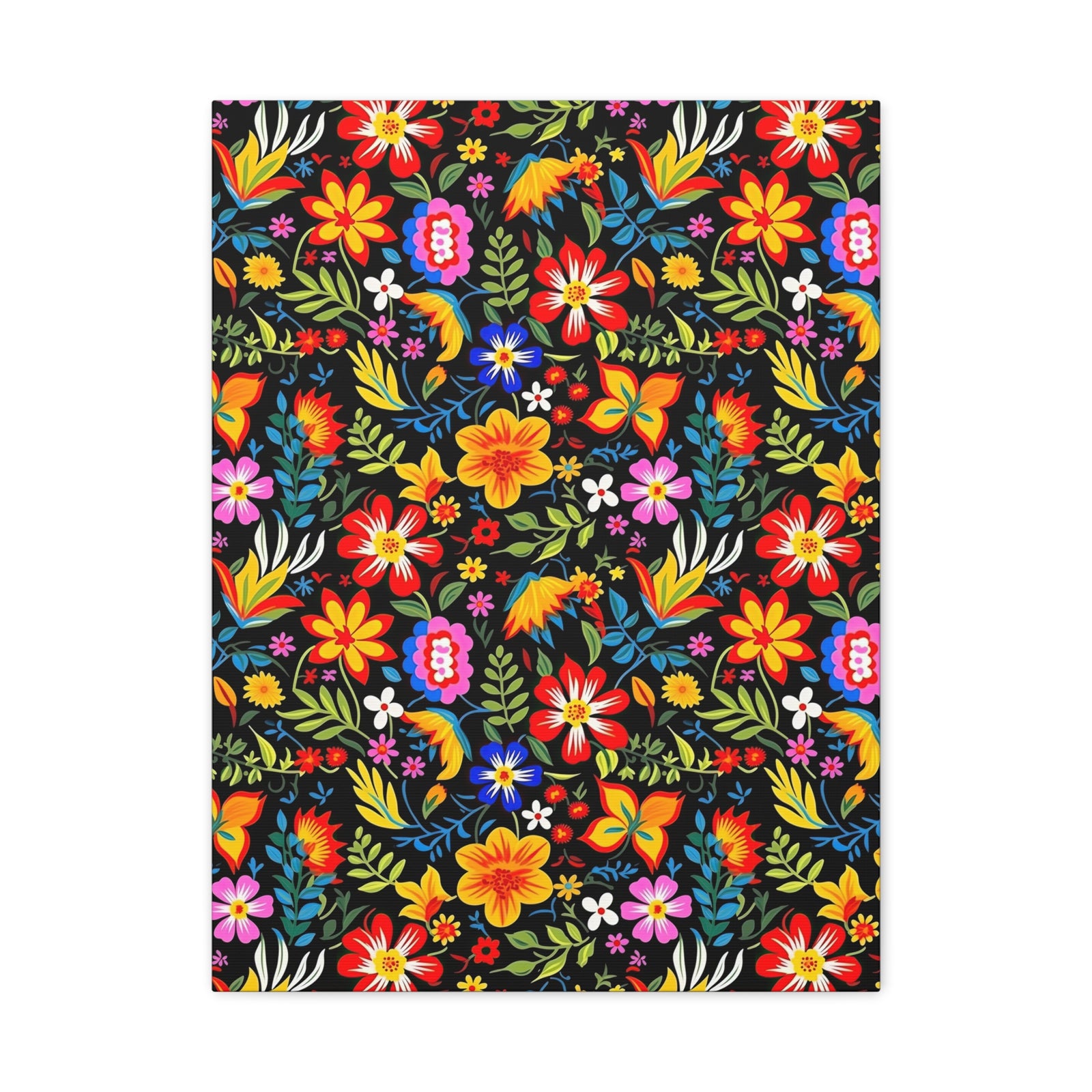 Mexican Floral Fiesta Pattern 037 - 18 in x 24 in Matte Canvas, Stretched, 1.25 in