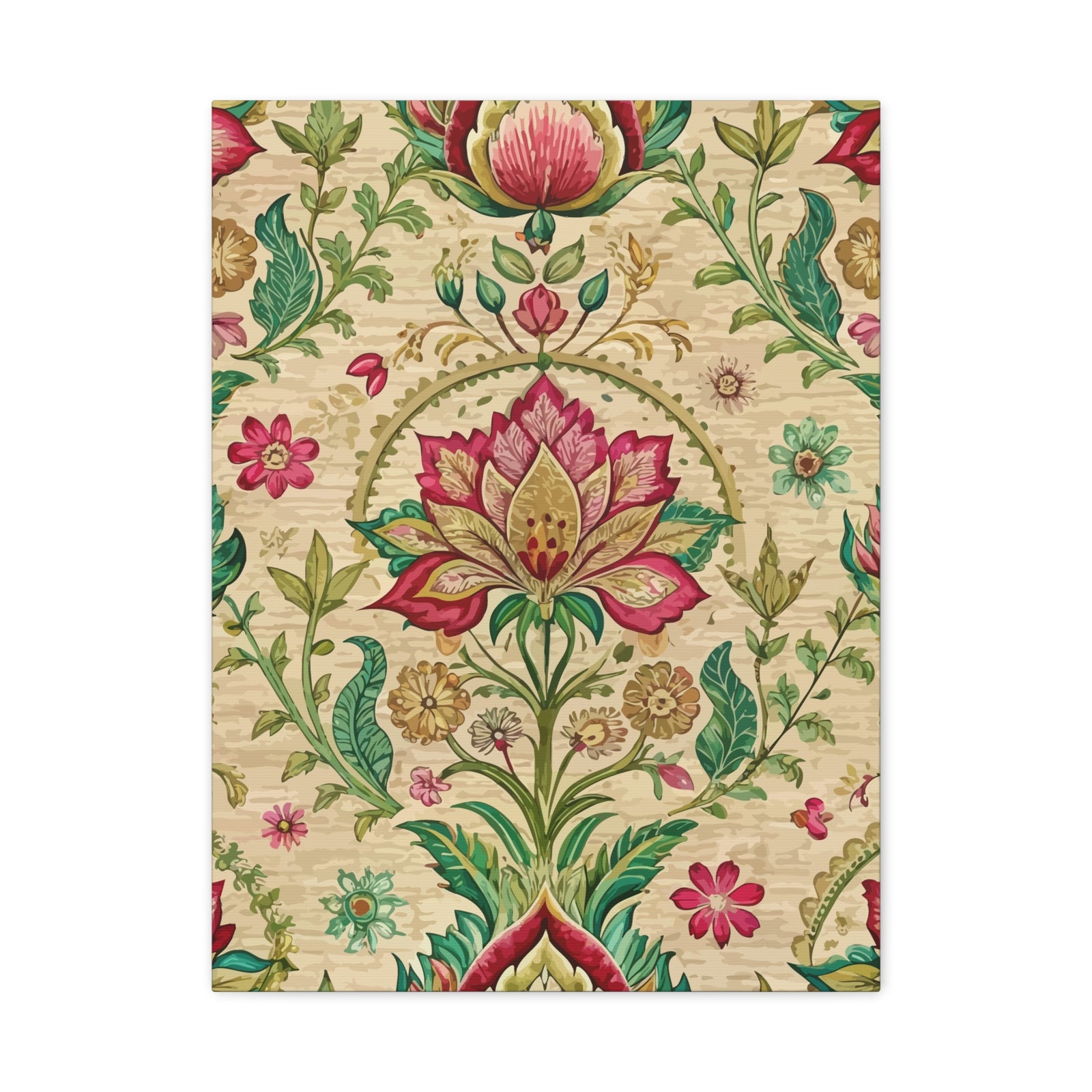 Folk Floral Pattern, Indian Inspired 02 - 18 in x 24 in Matte Canvas, Stretched, 1.25 in