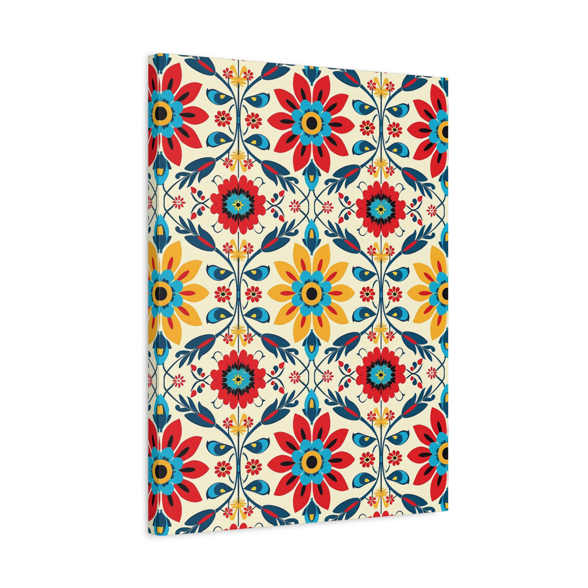 Mexican Floral Fiesta Pattern 041 - 18 in x 24 in Matte Canvas, Stretched, 1.25 in