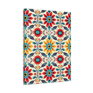Mexican Floral Fiesta Pattern 041 - 18 in x 24 in Matte Canvas, Stretched, 1.25 in