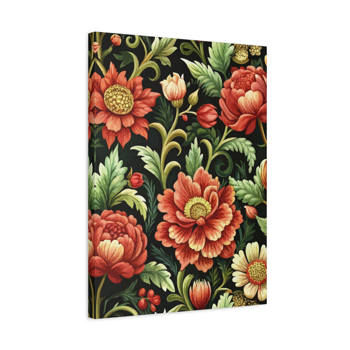 Folk Floral Pattern, Eastern European Inspired 01 - 18 in x 24 in Matte Canvas, Stretched, 1.25 in