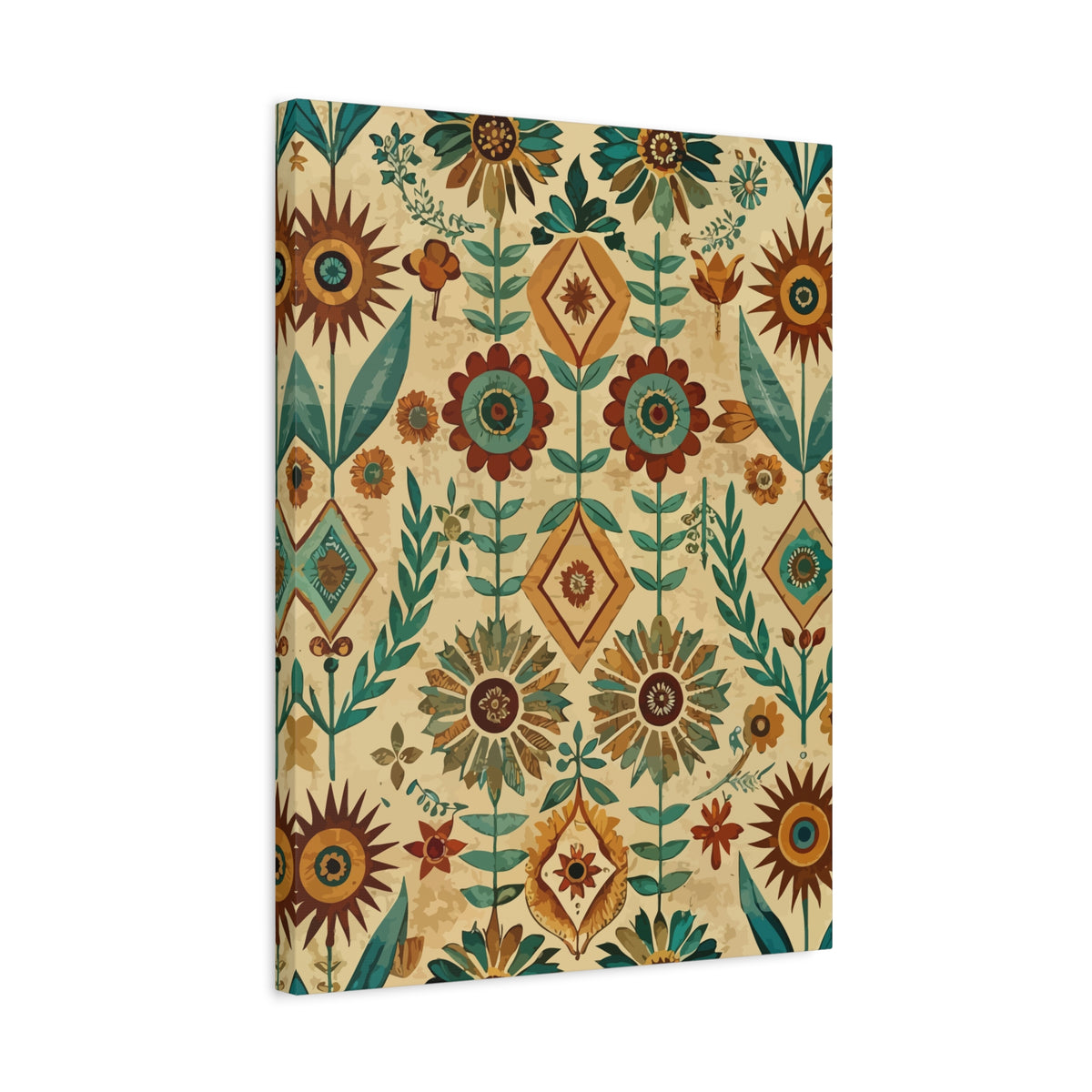 Folk Floral Pattern, Native American Inspired 02 - 18 in x 24 in Matte Canvas, Stretched, 1.25 in