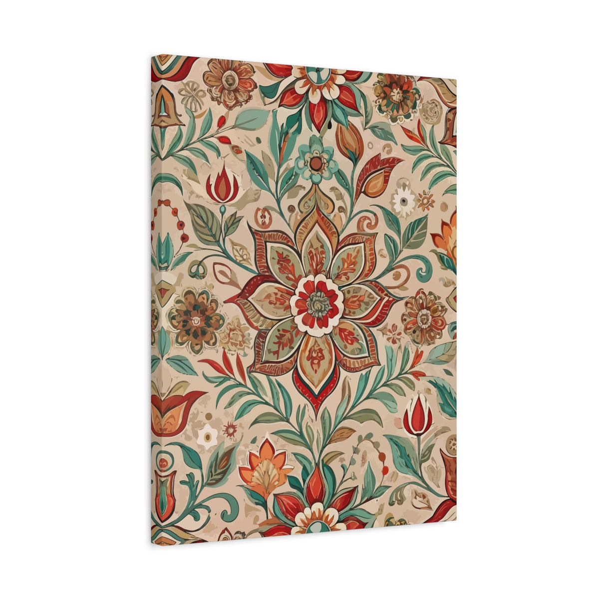 Folk Floral Pattern, Moroccan Inspired 03 - 18 in x 24 in Matte Canvas, Stretched, 1.25 in