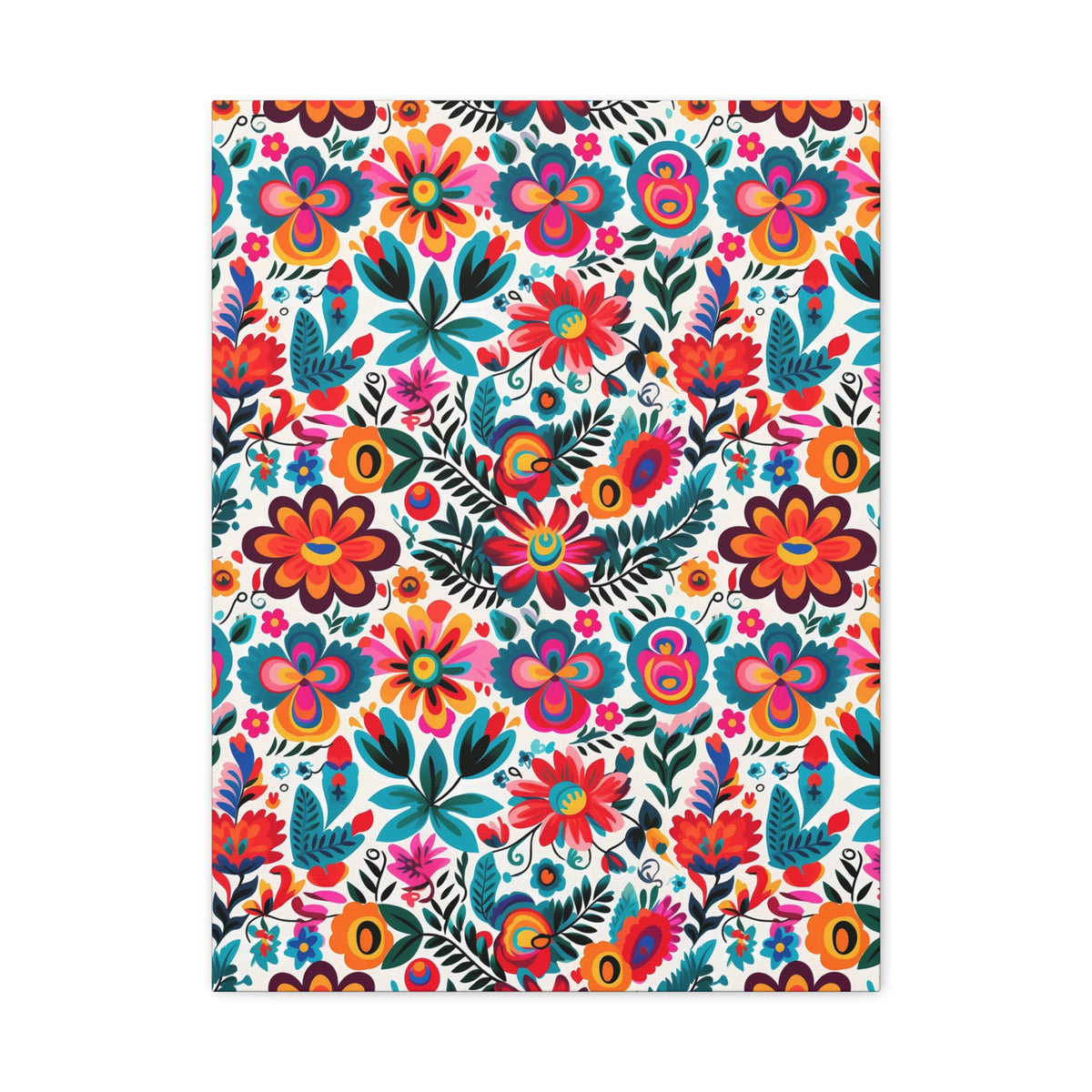 Mexican Floral Fiesta Pattern 051 - 18 in x 24 in Matte Canvas, Stretched, 1.25 in