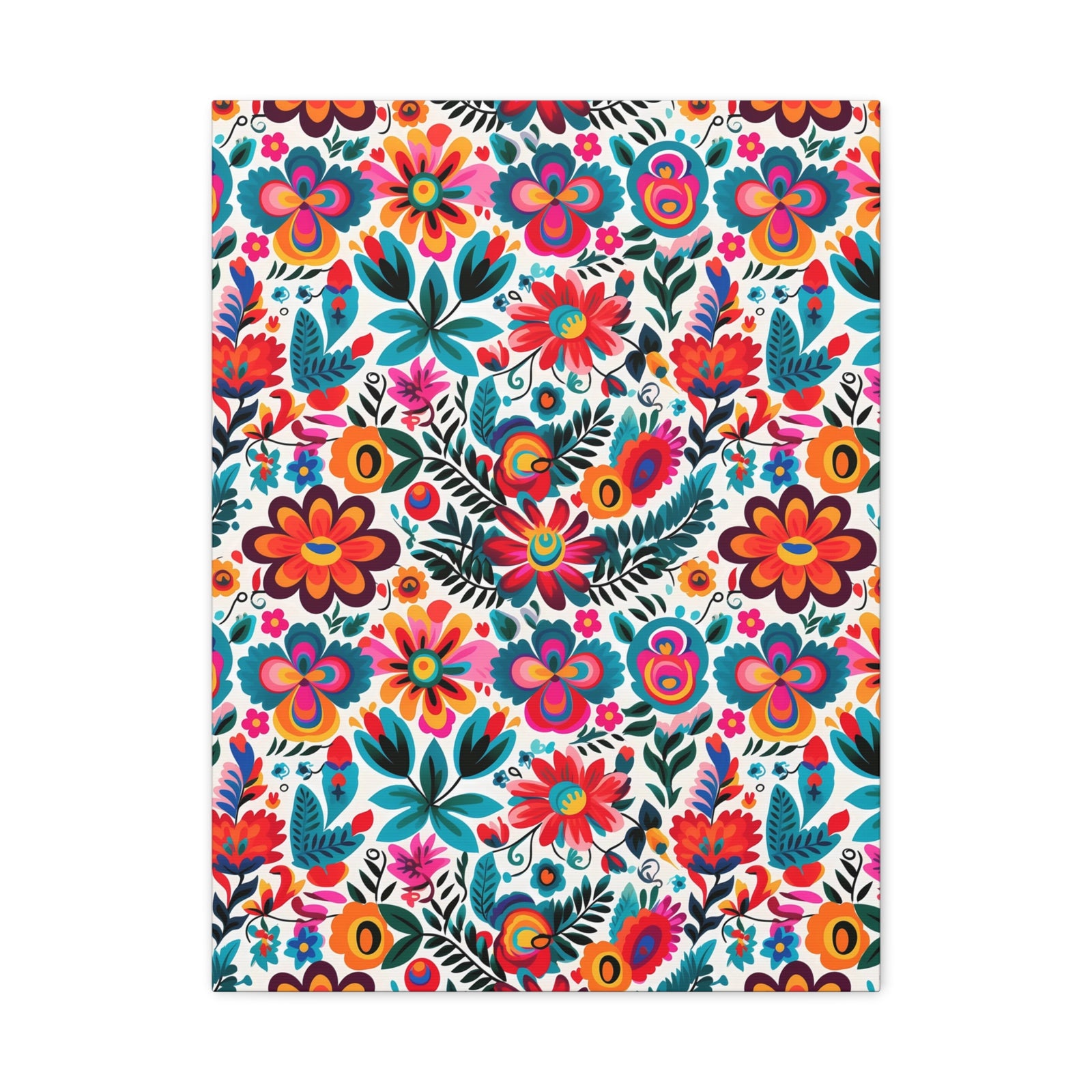 Mexican Floral Fiesta Pattern 051 - 18 in x 24 in Matte Canvas, Stretched, 1.25 in