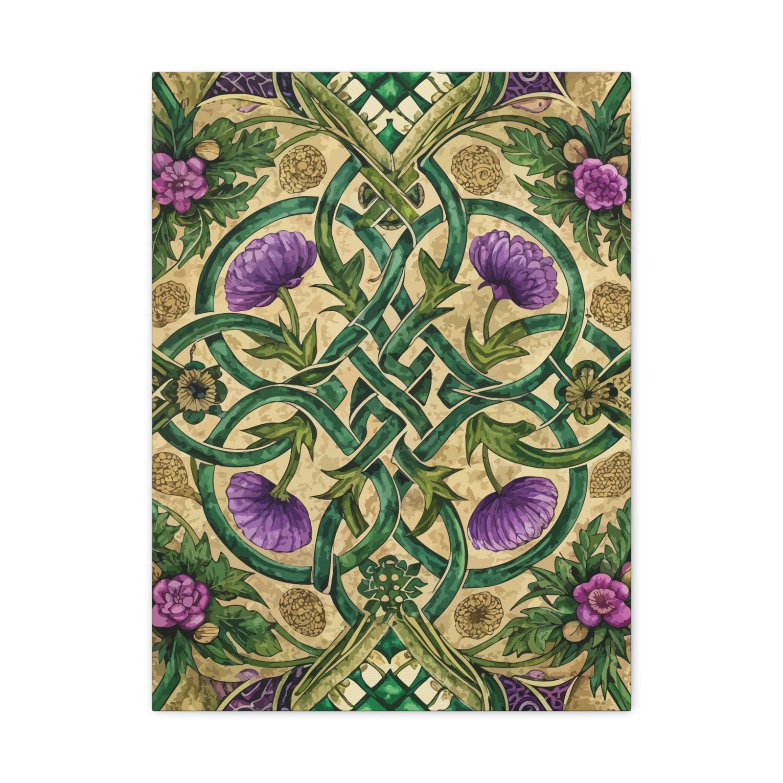 Folk Floral Pattern, Celtic Inspired 04 - 18 in x 24 in Matte Canvas, Stretched, 1.25 in