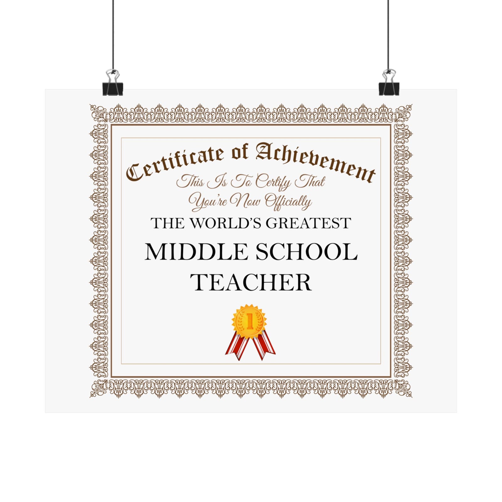 World's Greatest Middle School Teacher - 14 in x 11 in Matte Poster