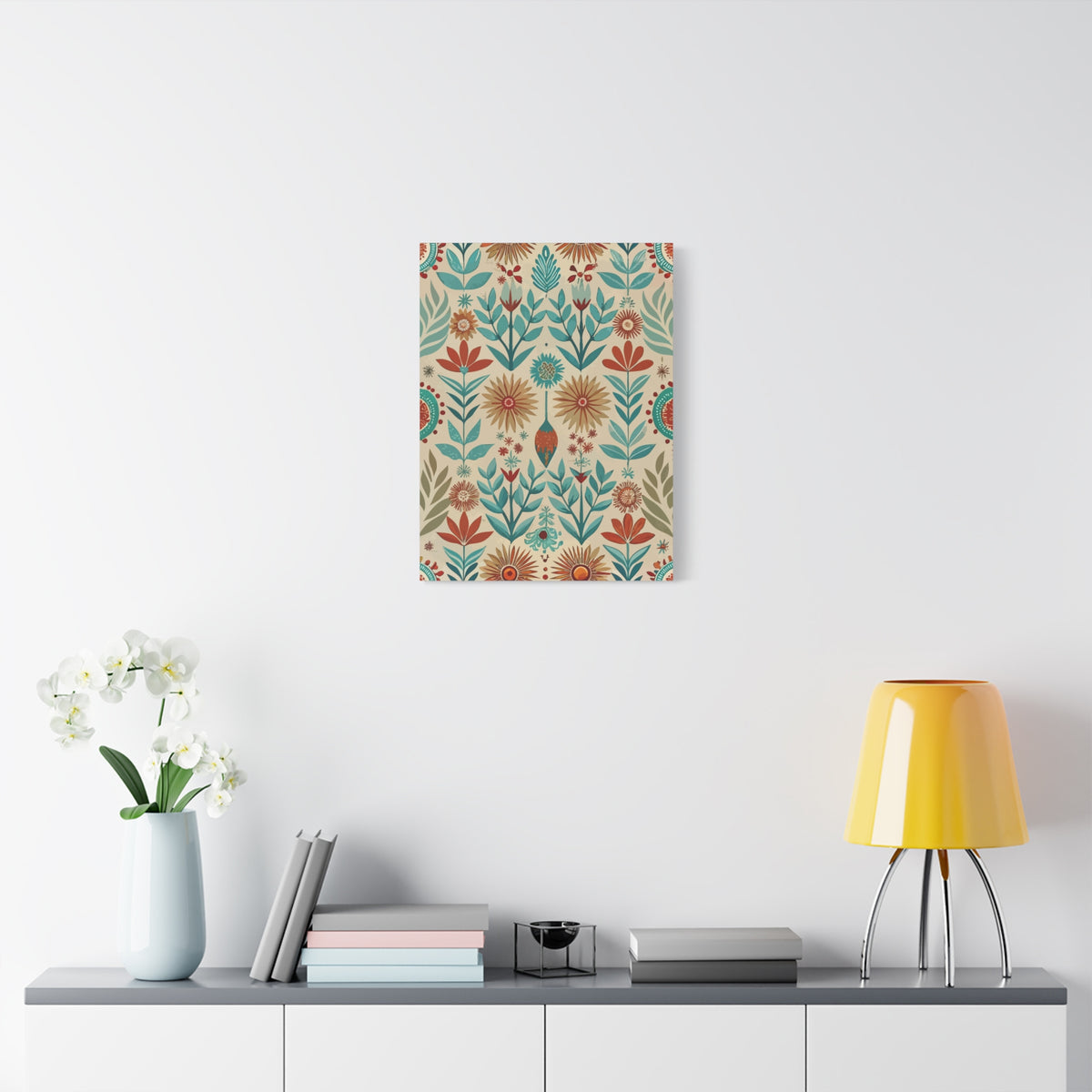 Folk Floral Pattern, Native American Inspired 04 - 18 in x 24 in Matte Canvas, Stretched, 1.25 in