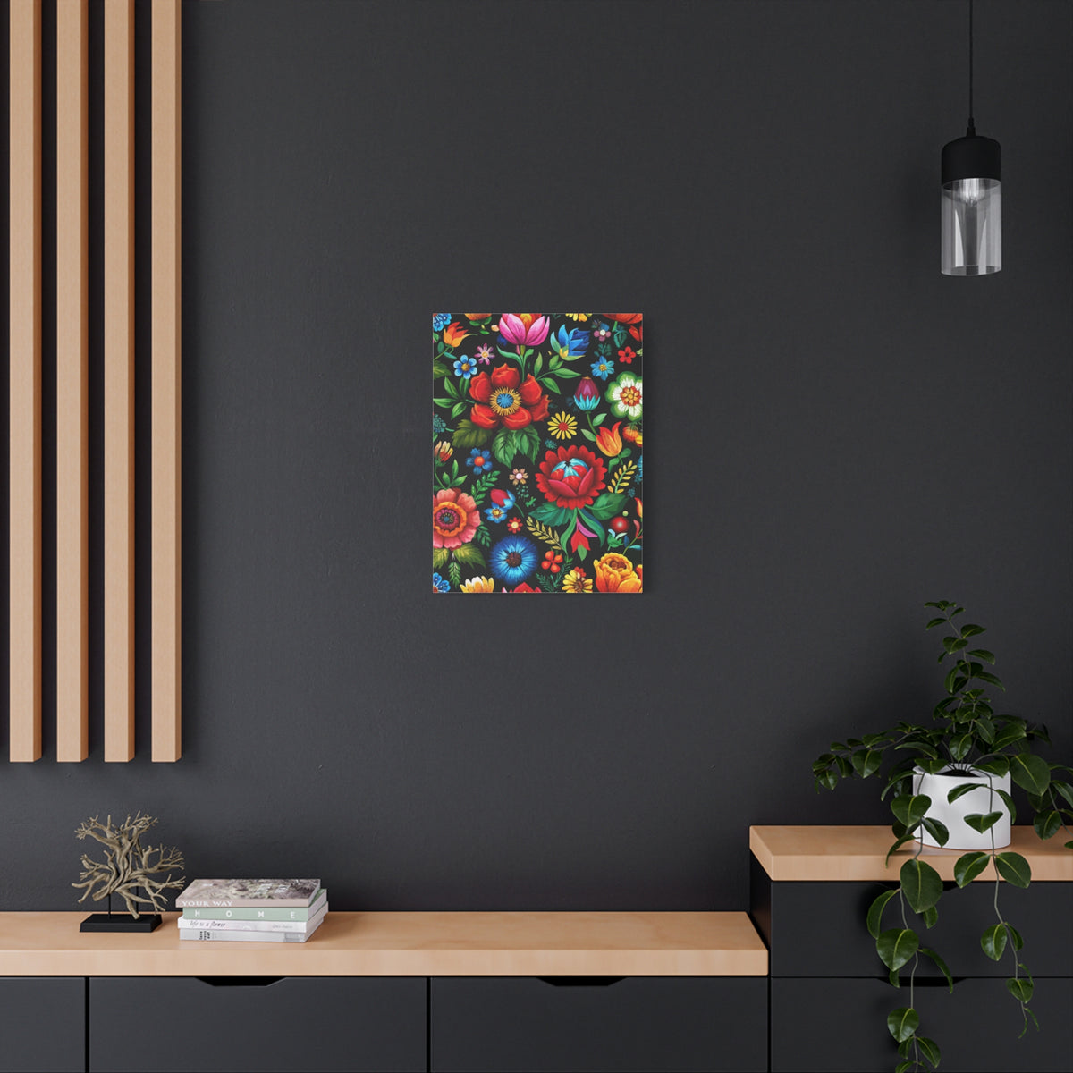 Folk Floral Pattern, Hungarian Inspired 08 - 18 in x 24 in Matte Canvas, Stretched, 1.25 in