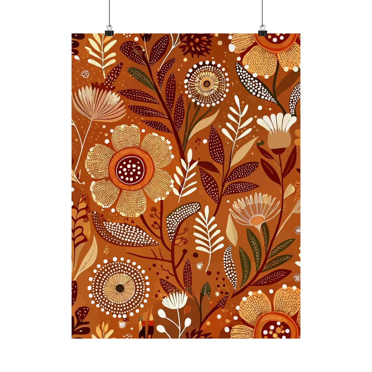 Folk Floral Pattern, Aboriginal Inspired 01 - 18 in x 24 in Matte Poster