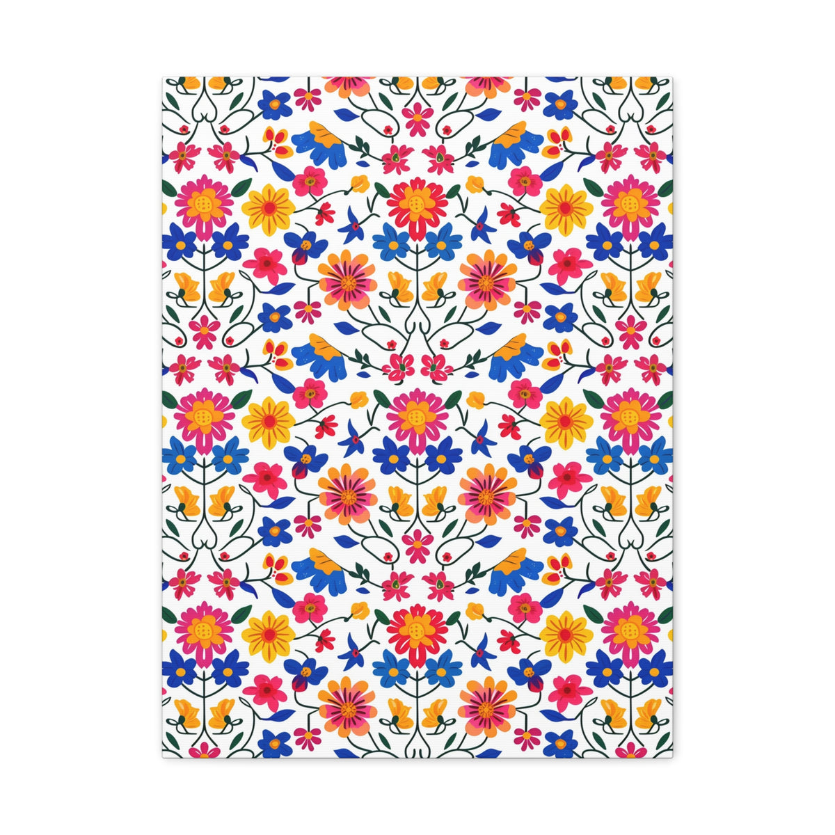 Mexican Floral Fiesta Pattern 020 - 18 in x 24 in Matte Canvas, Stretched, 1.25 in
