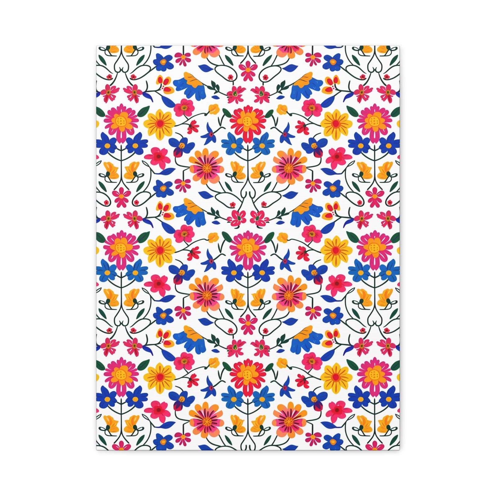 Mexican Floral Fiesta Pattern 020 - 18 in x 24 in Matte Canvas, Stretched, 1.25 in