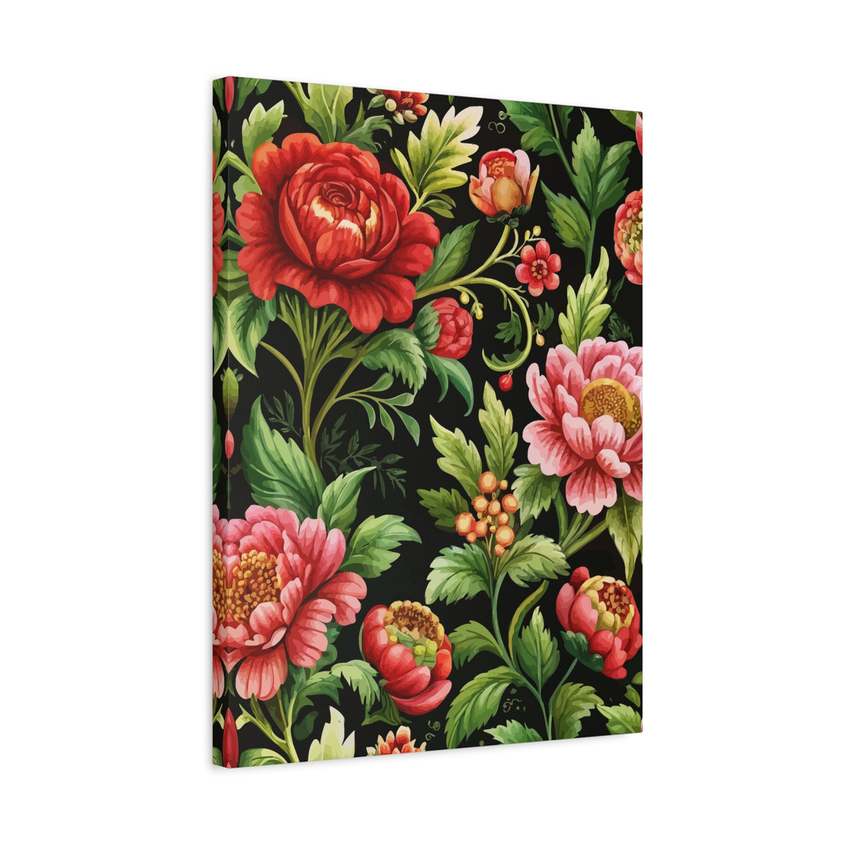 Folk Floral Pattern, Eastern European Inspired 02 - 18 in x 24 in Matte Canvas, Stretched, 1.25 in