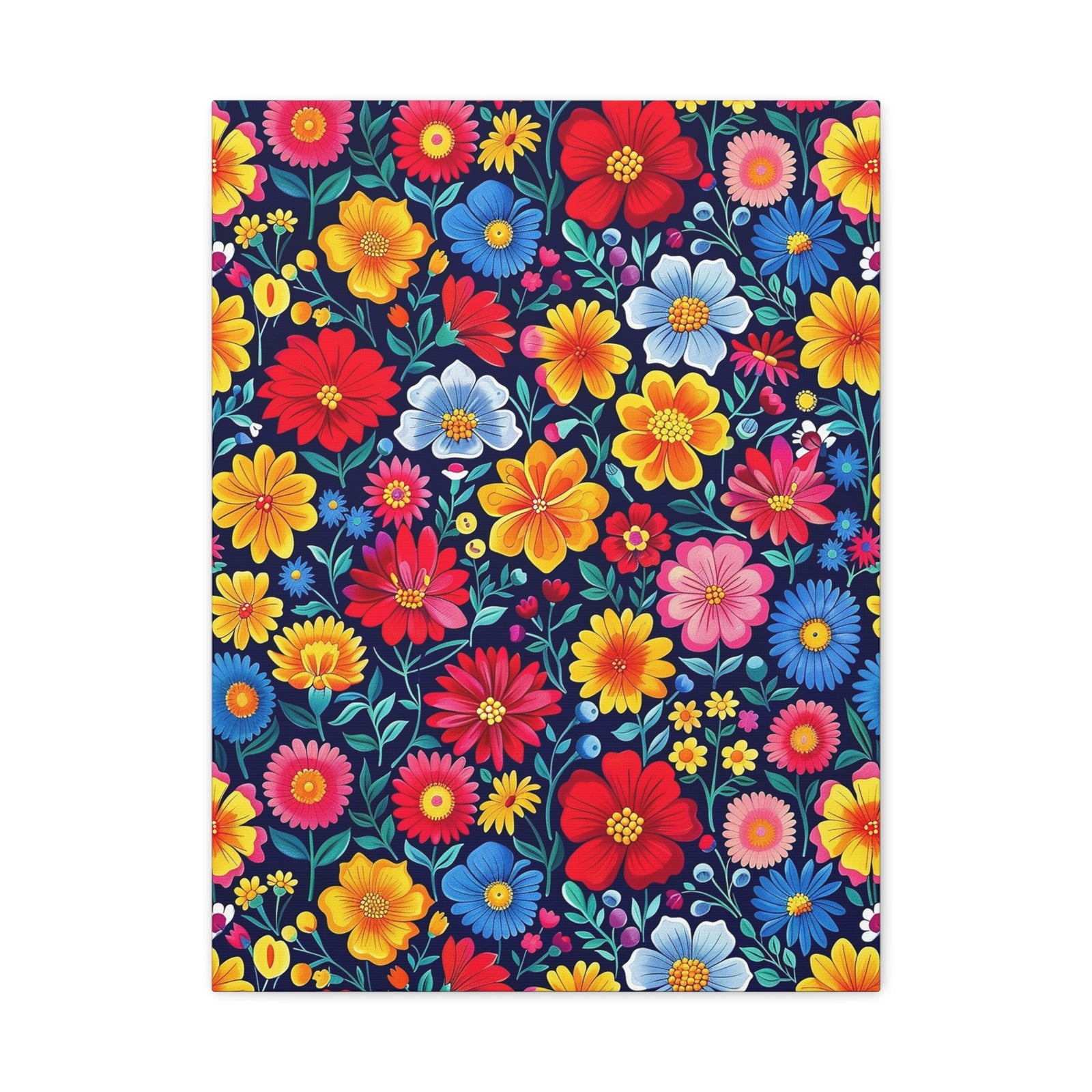 Mexican Floral Fiesta Pattern 048 - 18 in x 24 in Matte Canvas, Stretched, 1.25 in