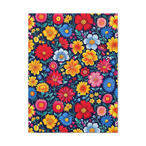 Mexican Floral Fiesta Pattern 048 - 18 in x 24 in Matte Canvas, Stretched, 1.25 in
