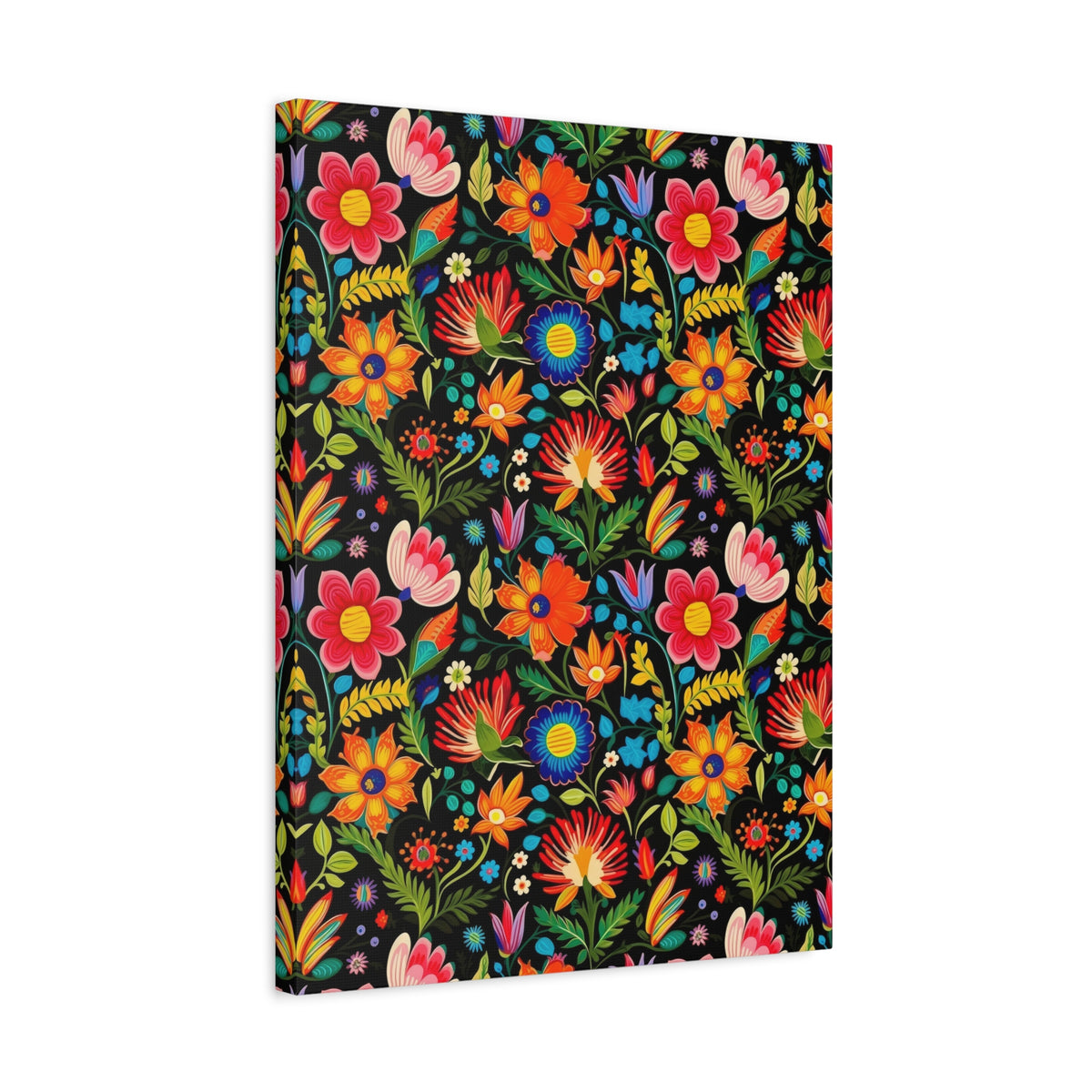 Mexican Floral Fiesta Pattern 039 - 18 in x 24 in Matte Canvas, Stretched, 1.25 in