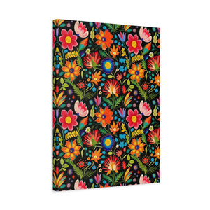 Mexican Floral Fiesta Pattern 039 - 18 in x 24 in Matte Canvas, Stretched, 1.25 in