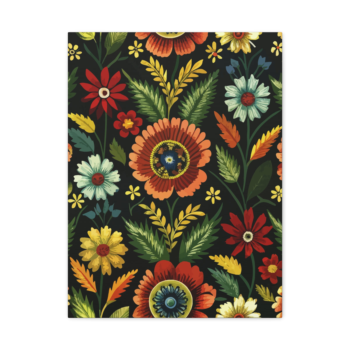 Folk Floral Pattern, Serbian Inspired 02 - 18 in x 24 in Matte Canvas, Stretched, 1.25 in